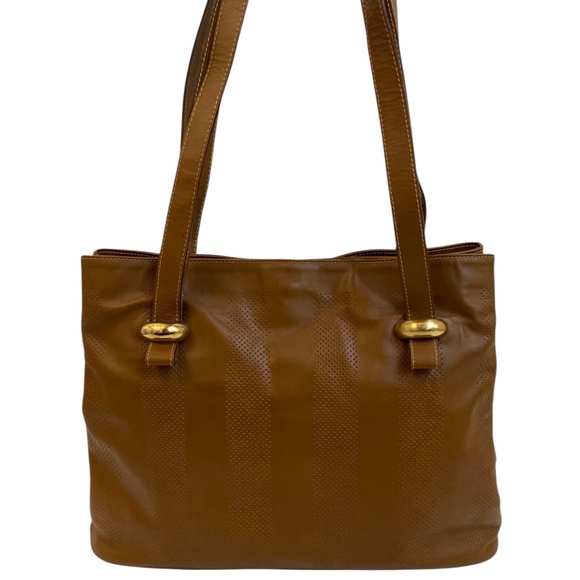 Vintage Fendi Caramel Tote Bag w/ COA Gold Hardware Pequin Stripes Authentic Y2K - Picture 6 of 16